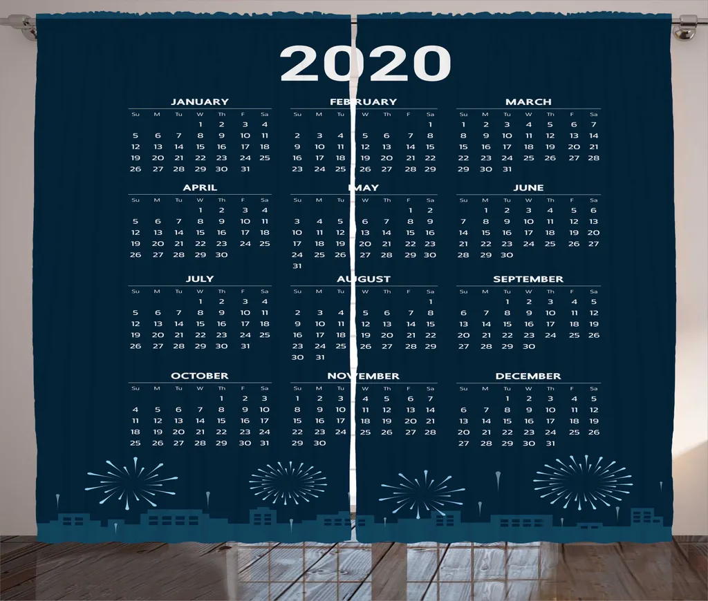 Paire de Rideaux Universels avec Calendrier 2020 pour Salon et Séjour