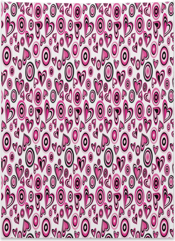 Abakuhaus Liebe Wandteppich, Rosa Herzen und Kreise aus Weiches Mikrofaser Stoff Kein Verblassen Klare Farben Waschbar, 110 x 150 cm, Weiß Schwarz...
