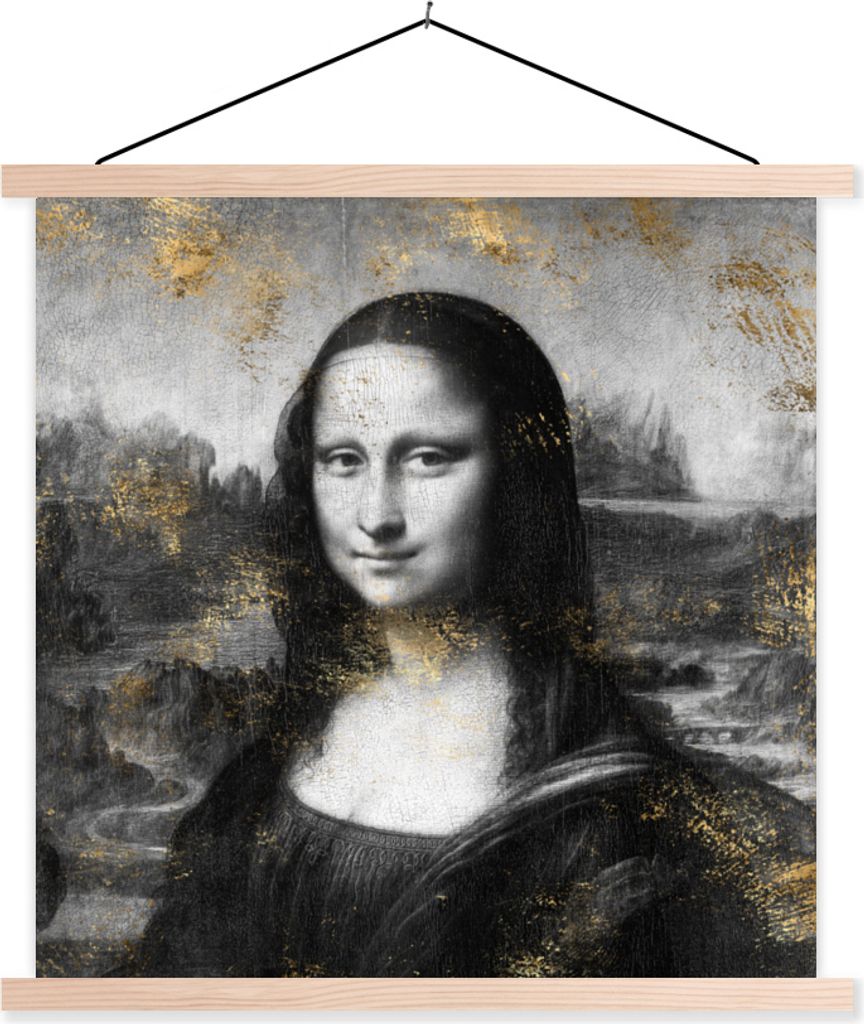 MuchoWow Textilposter Mona Lisa - Leonardo da Vinci - Kunst 60x60 cm mit holzfarbenen Rahmen - Wanddekoration