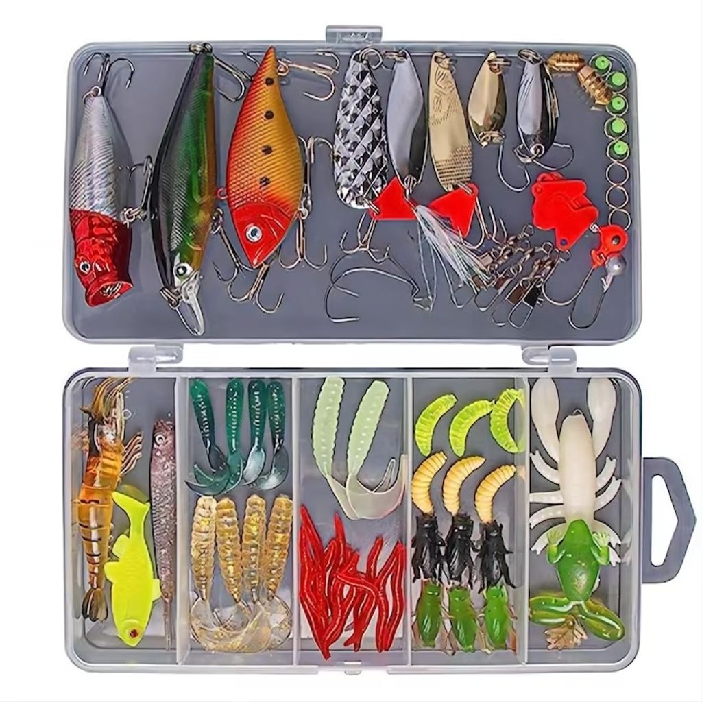 ASKSA 78 Stueck Angelzubehoer Angelkoeder-Set, Spinner Angeln Set Angeln Box Kit, Kunstkoeder Blinker Angel-Koeder fuer Hecht Forelle Zander Barsch