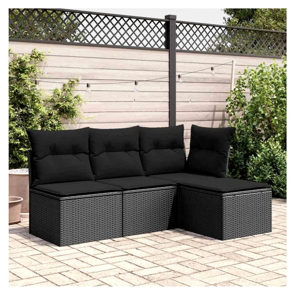 Gartenhocker mit Kissen Schwarz 55x55x37 cm Poly Rattan für Wohnzimmer, Terrasse, Garten, Balkon