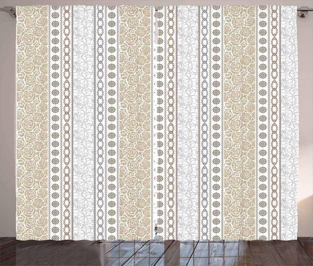 ABAKUHAUS Rose Rustikaler Gardine, Vintage Blumen Victorian, Schlafzimmer Kräuselband Vorhang mit Schlaufen und Haken, 280 x 245 cm, Grau Tan und ...