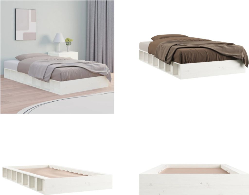 vidaXL Massivholzbett Weiß 75x190 cm - Bettrahmen - Bettgestell - Bett - Holzbettrahmen