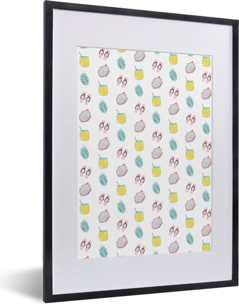 MuchoWow MuchoWow Gerahmtes Poster Sommer - Pastell - Muster 30x40 cm - Poster mit zchwarzem Bilderrahmen - Wandposter Schlafzimmer