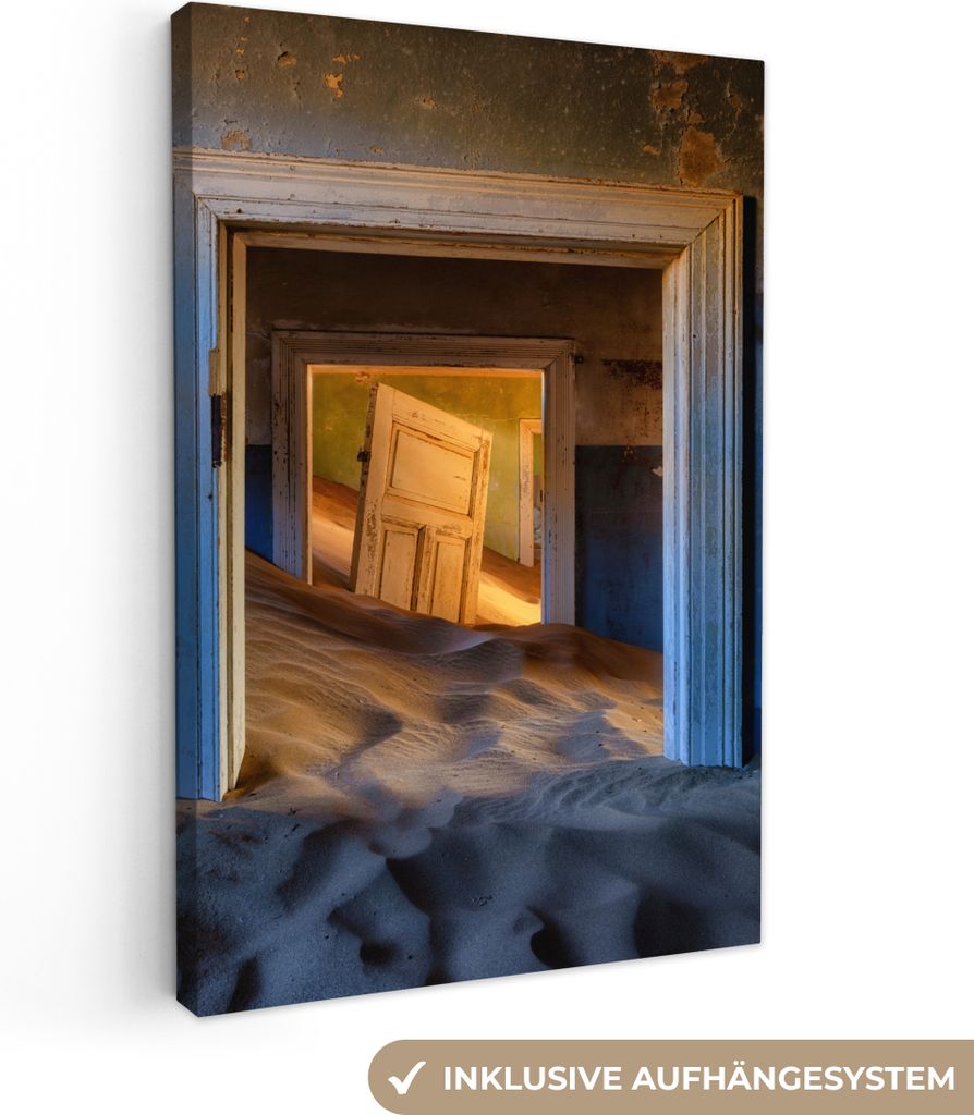 OneMillionCanvasses - Leinwandbilder - 90x140 cm, Sand - Blau - Tür - Architektur, Wandbilder Kunstdruck Wanddekoration - Foto auf Leinwand - Ge...