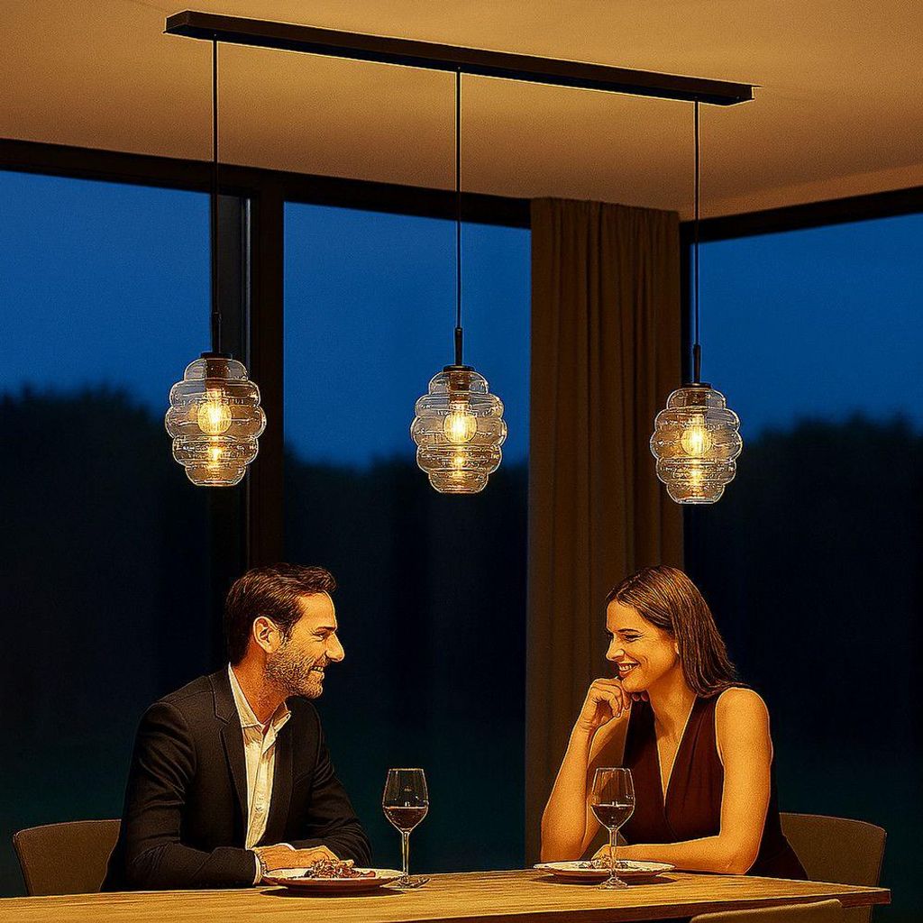 s.luce Echos Esstisch-Hängelampe 3-flammig 120cm Baldachin, Ø 18cm Klar 3-Flammig Oval, Länglich