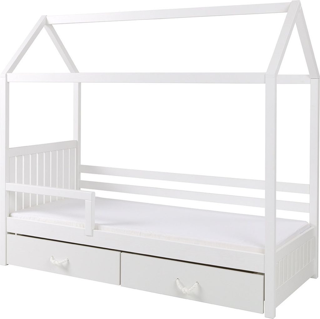 MIRJAN24 Kinderbett Rozalia II, Kiefernholz, Bett mit Lattenrost und zwei Bettschubladen (Farbe: Weiß, Größe: 80x180)