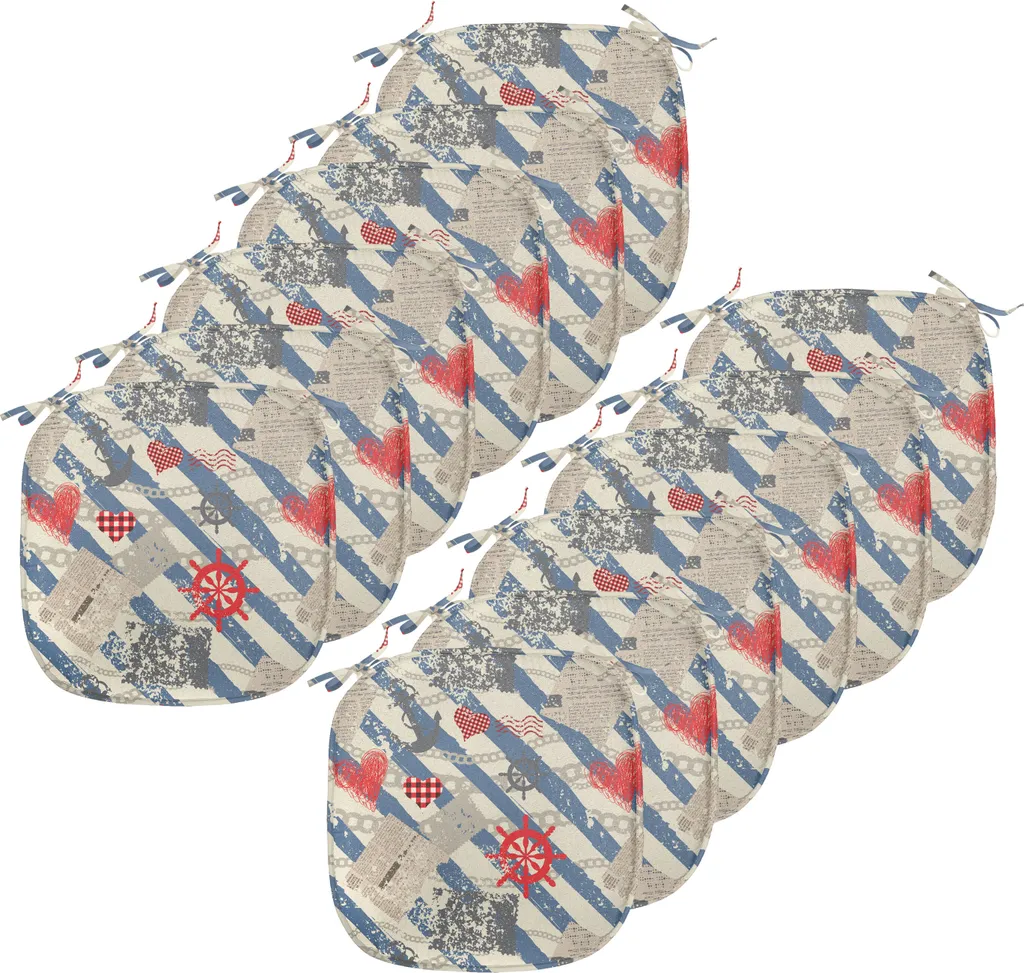 ABAKUHAUS Lot de 12 Coussins de Chaise Nautiques 40x40cm Beige et Bleu