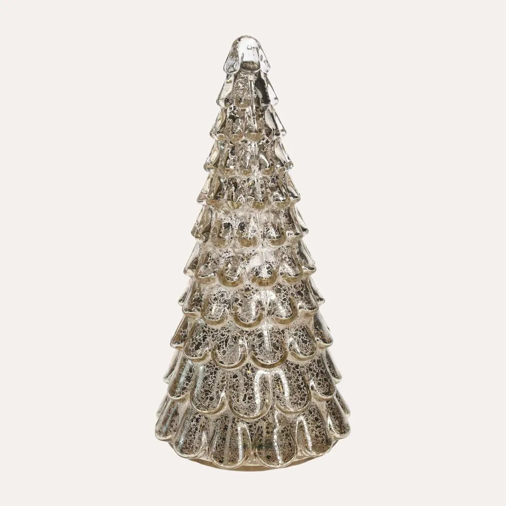Petit sapin en verre argenté avec LED KEYHOMESTORE pour déco de Noël