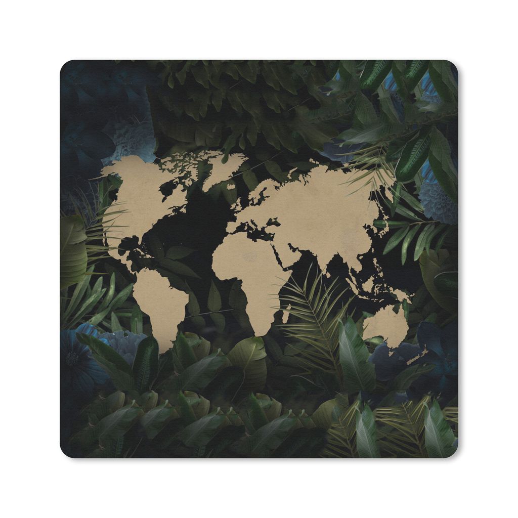 MuchoWow Mauspad Mousepad Weltkarte - Pflanzen - Tropisch 20x20 cm - Mousepads - Maus Mat - Pad - Mausunterlage - Desk Mat - Bureauartikeln
