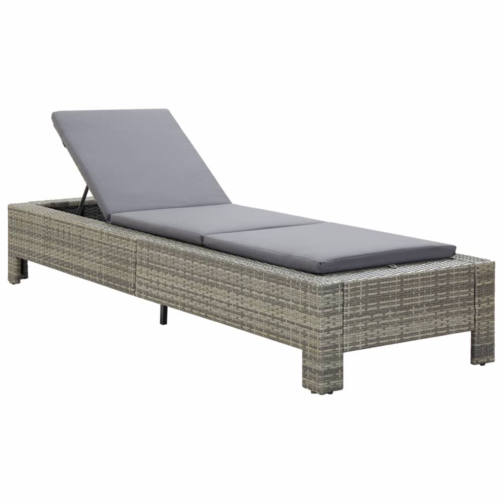 vidaXL Sonnenliege mit Auflage Grau Poly Rattan Produktbild 