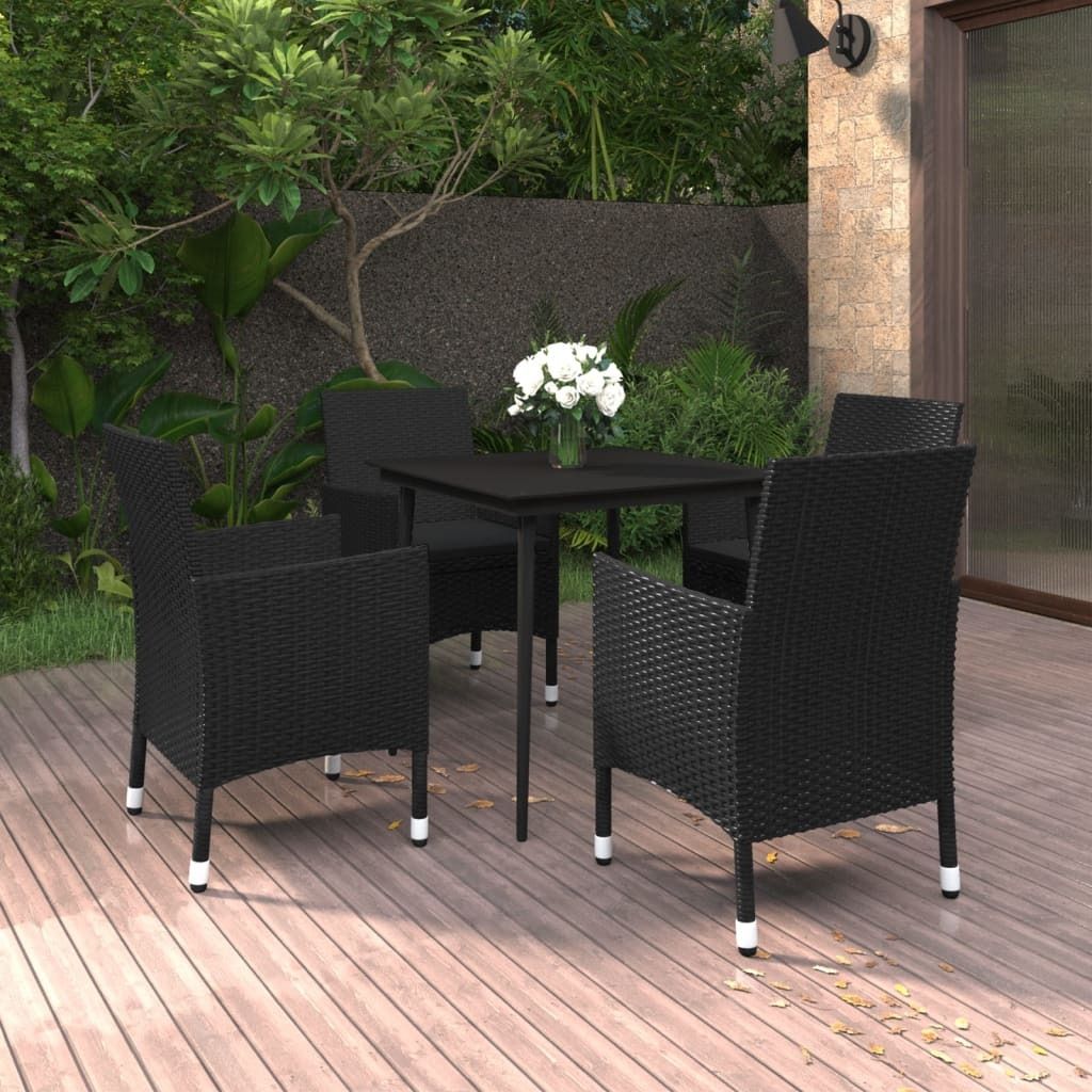 "Rabatt" 5-tlg. Garten-Essgruppe - mit tishe & Stuhl - mit Auflagen Poly Rattan und Glas - Lounge-Dining set CC3584