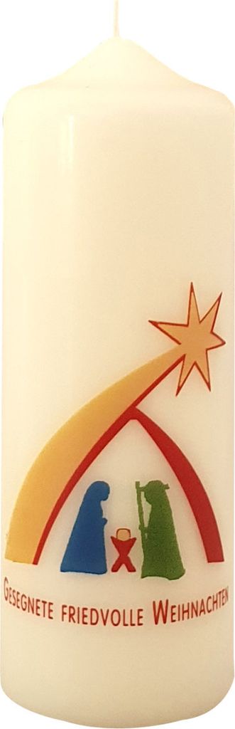Weihnachtskerze "Gesegnte Friedvolle Weihnachten" Elfenbein Produktbild 
