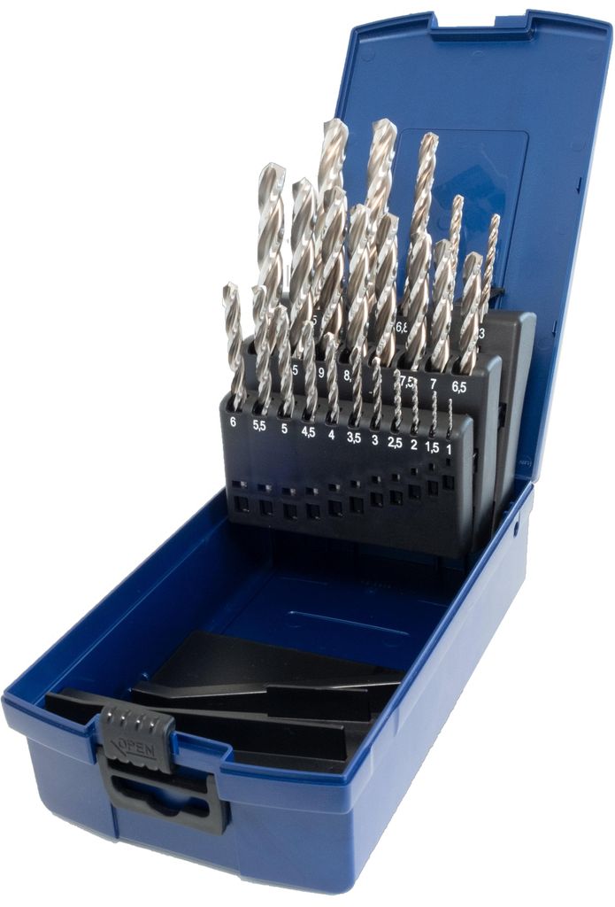 PTG HSS-Co5 PROFILINE Spibo DIN 338 Typ N mit 3 Schneiden geschliffen blank mit Kreuzanschliff 24-tlg. 1,0-10,5 x 0,5 mm / 3,3 / 4,2 / 6,8 + 10,2 m...