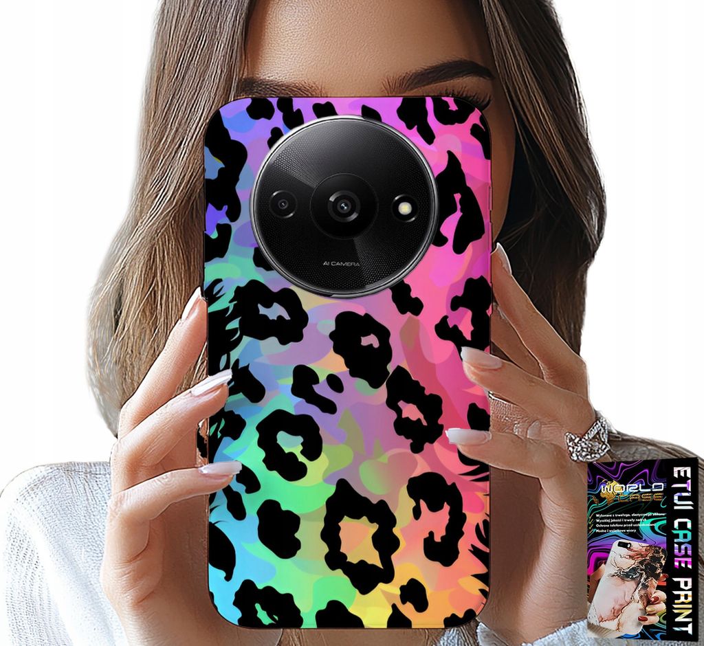 Etui Für Xiaomi Redmi A3 - Farbenfroher Regenbogen Leopard Druck Rückseite Glas