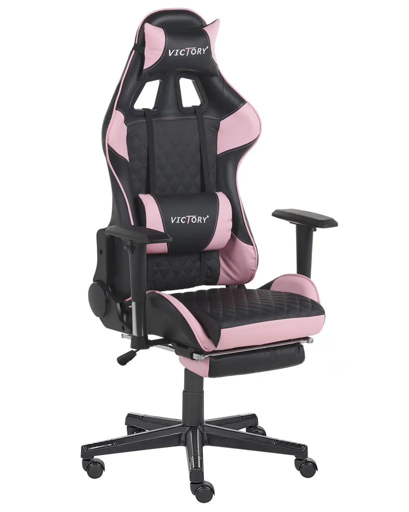 Chaise de bureau pour gaming et télétravail rose avec repose-pieds