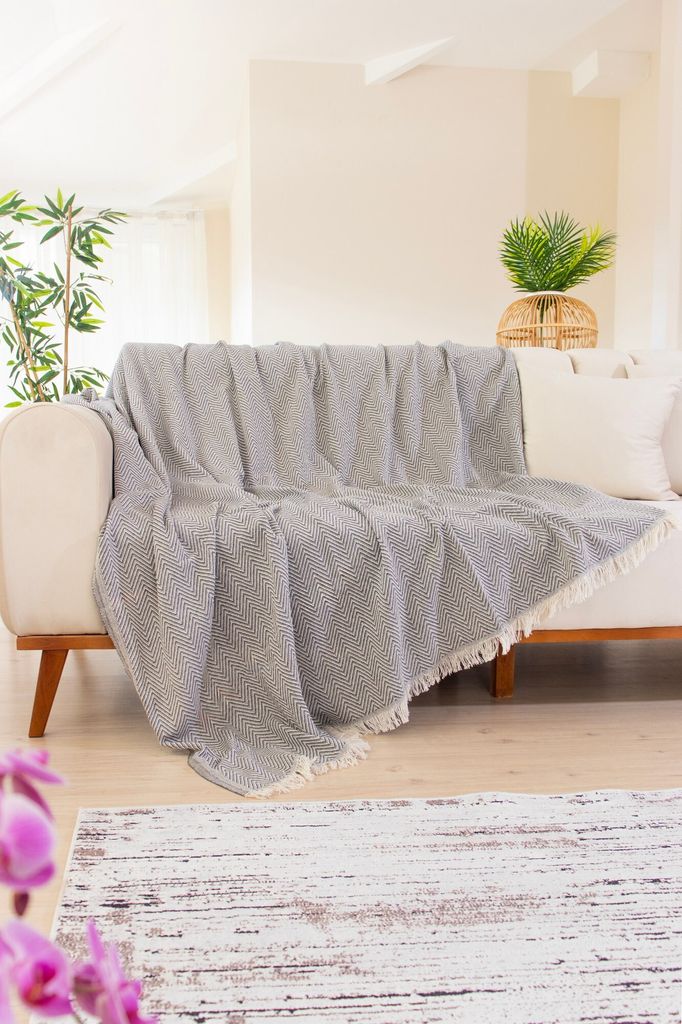 L'Essentiel Linge de Maison, Woven Cozy - Dark Grey, Dunkelgrau, Sofabezug, 80 % BAUMWOLLE / 20 % POLYESTER, 170 x 200 cm