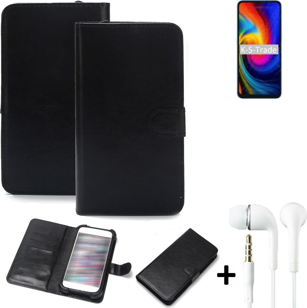 K-S-Trade Wallet Case Handyhülle kompatibel mit UMIDIGI F3 SE Schutzhülle Flip cover Flipstyle Tasche Hülle Flipcover Slim Bumper schwarz + in ear