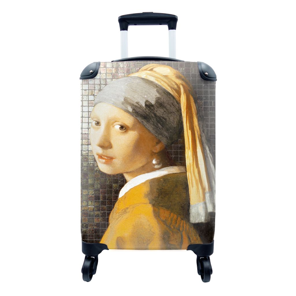 MuchoWow Koffer Handgepäck Trolley Rollkoffer Kleine Reisekoffer mit 4 Rollen - Mädchen mit Perlenohrring - Johannes Vermeer - Mosaik - Cabin S...