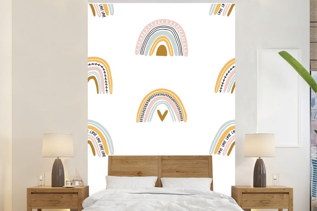 MuchoWow Fototapete für Wohnzimmer oder Schlafzimmer Wandtapete Vinyl Motivtapete Design - Regenbogen - Streifen - 170x260 cm - Wohnzimmertapete