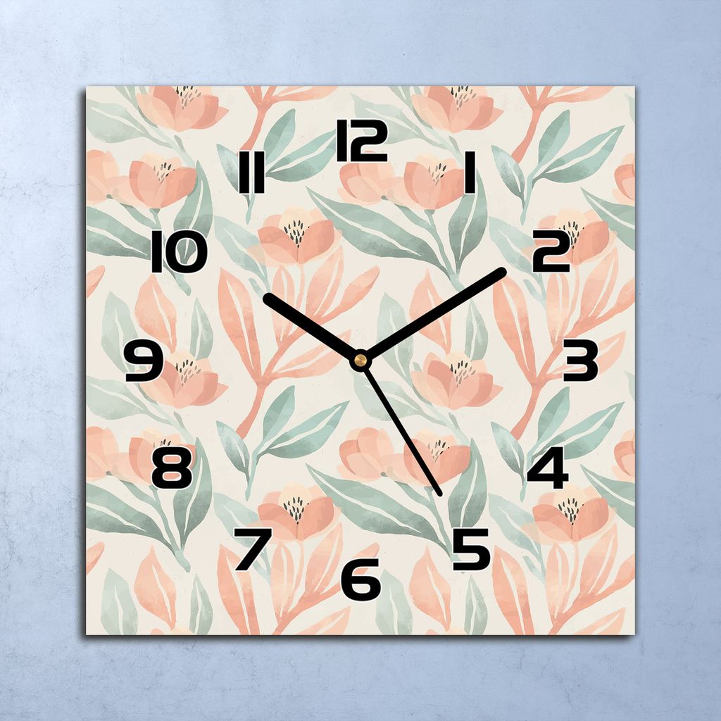 Wanduhr Echt-Glas-Küchenuhr Pfirsich Blumen Quarz Lautlos Produktbild 
