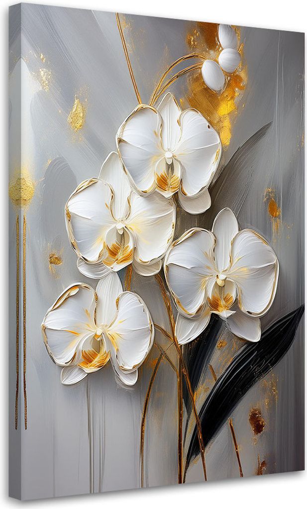 Leinwandbild Orchidee Weiße Blumen Glamour 40x60 Feeby Weiß bild für die wand bereit zum aufhängen