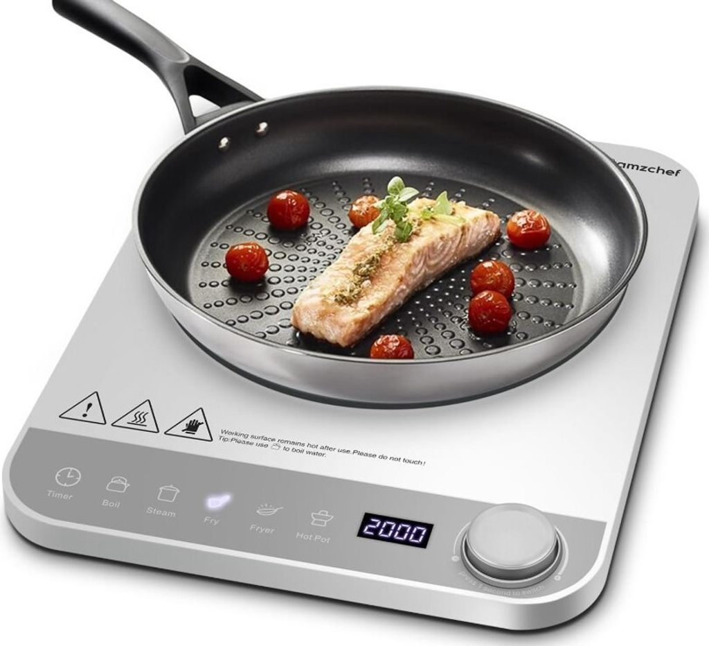 AMZCHEF Einzel Induktionskochplatte – tragbares Induktionskochfeld mit 1 Platte, energiesparend, Touch-Bedienung, Timer, 2000W, schlankes Design