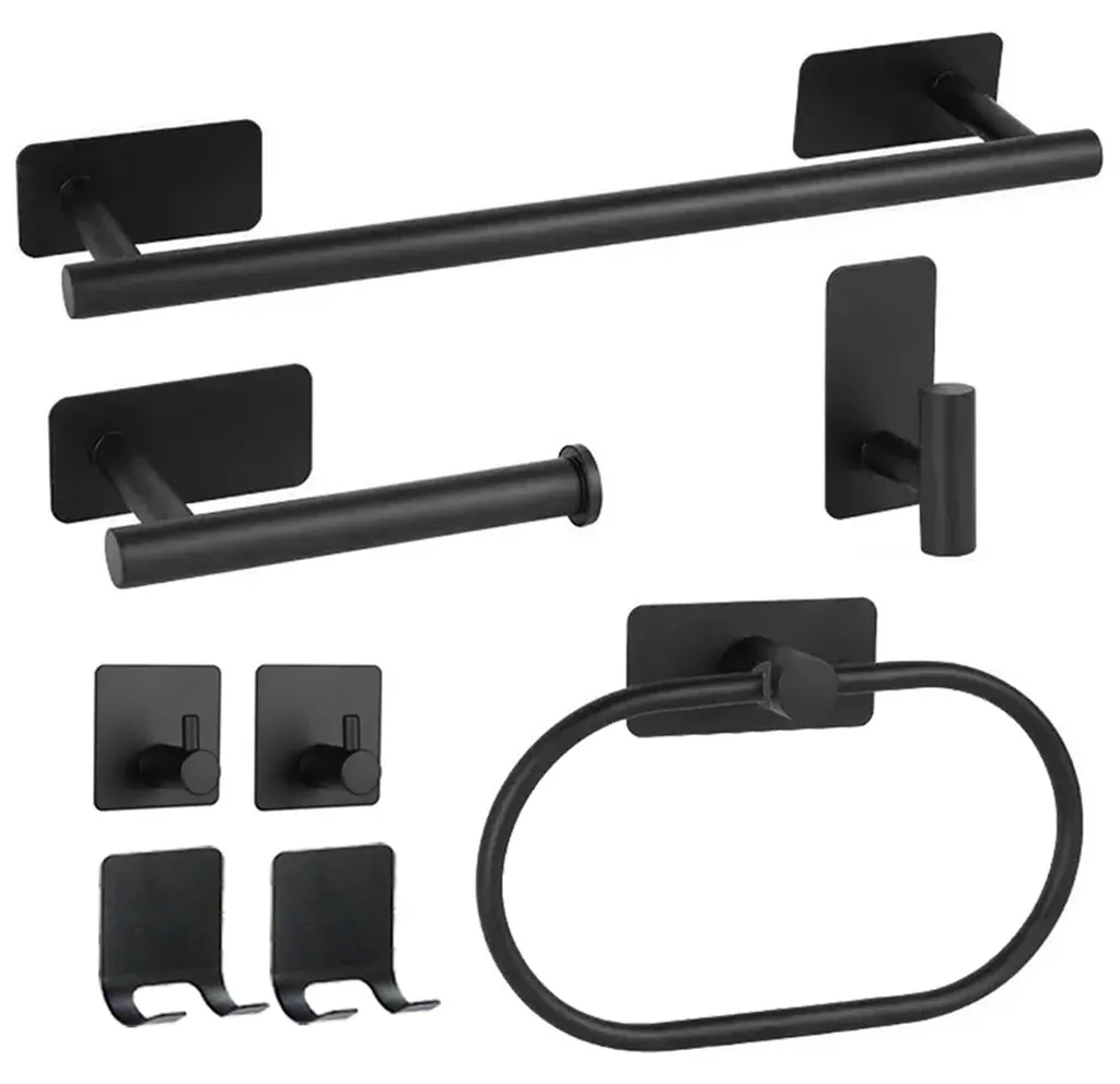 Rangement Salle de Bain Mural Noir Lot de 8 pour Serviette et Rasoir