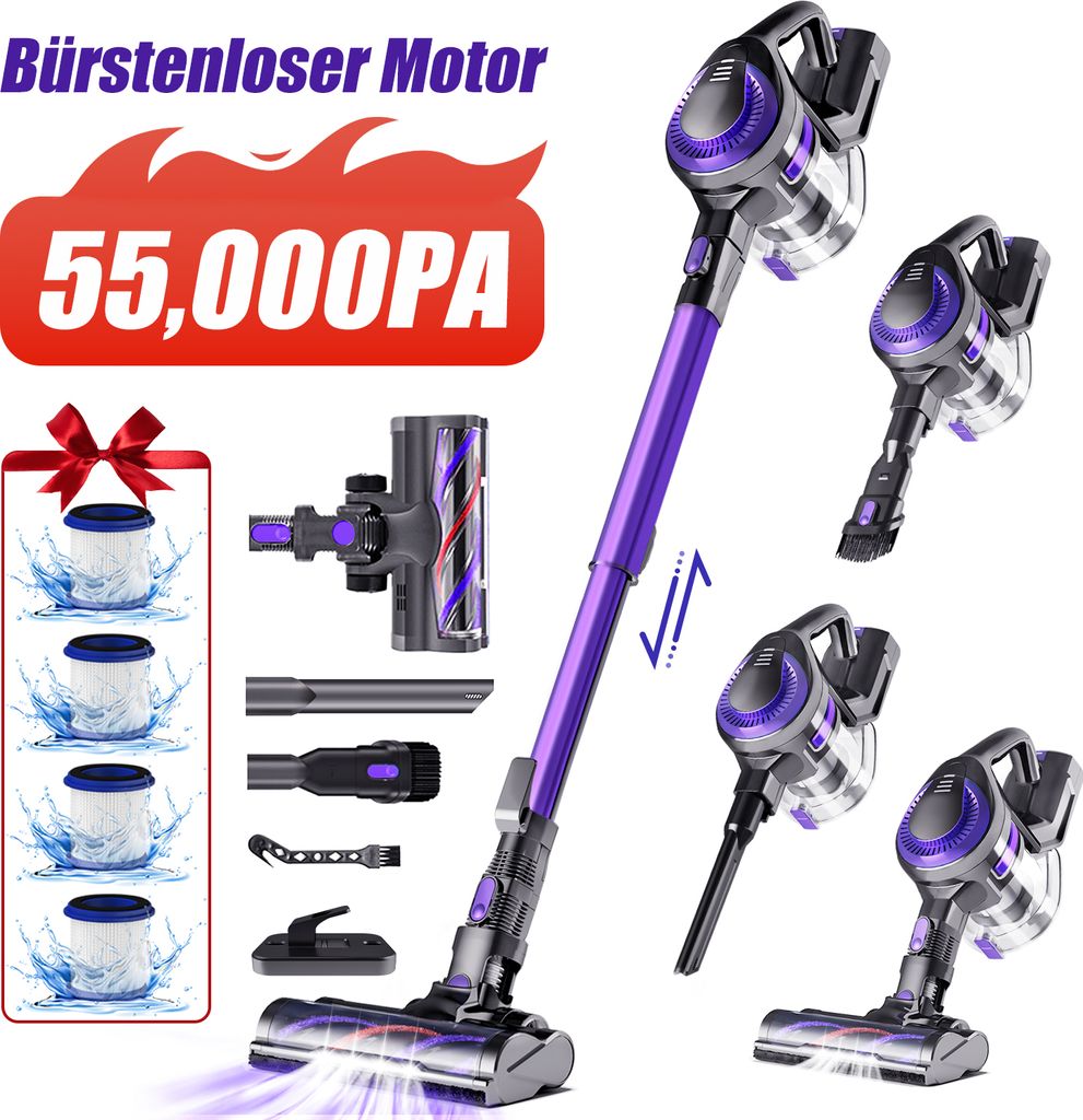 55000PA Akku Staubsauger, Staubsauger Kabellos,Kabelloser Produktbild 1