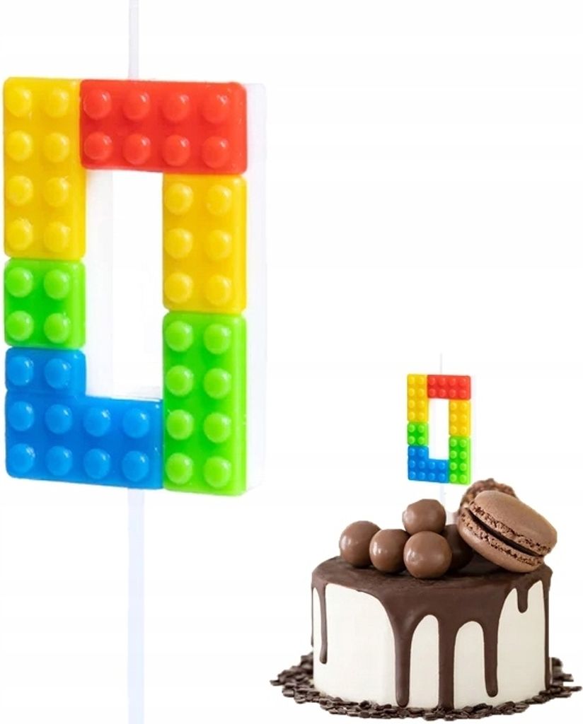 Candela Di Compleanno Lego Numero 0 Colorata Per Festa Di Immagine del prodotto 