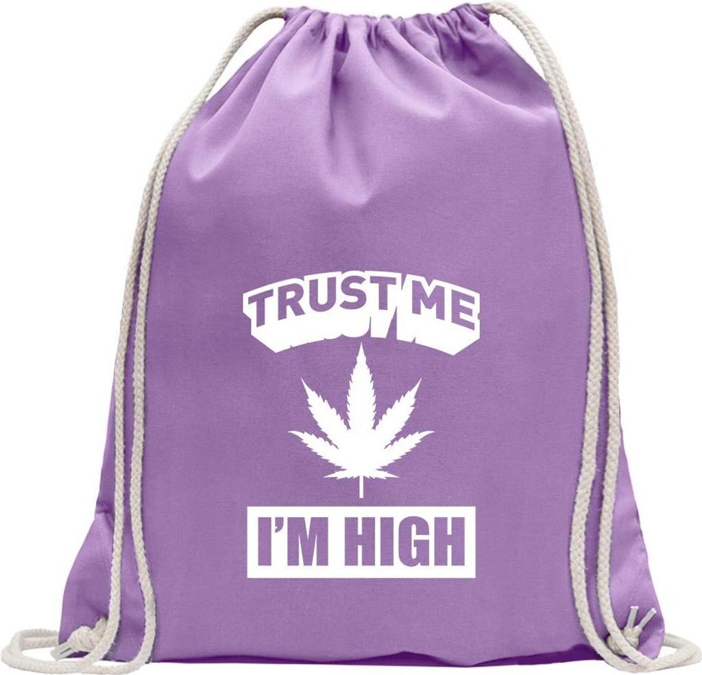 Kiwistar - Turnbeutel - lavendel - Trust me, im high Gras Hanf - Fun Rucksack Sport Beutel Gymsack Baumwolle mit Ziehgurt