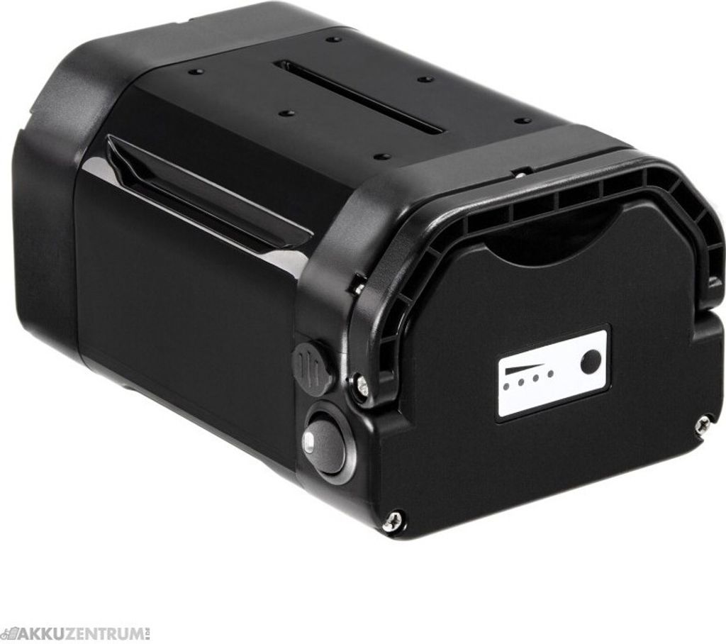 A black battery pack, likely for an electric bike, is shown against a white background.