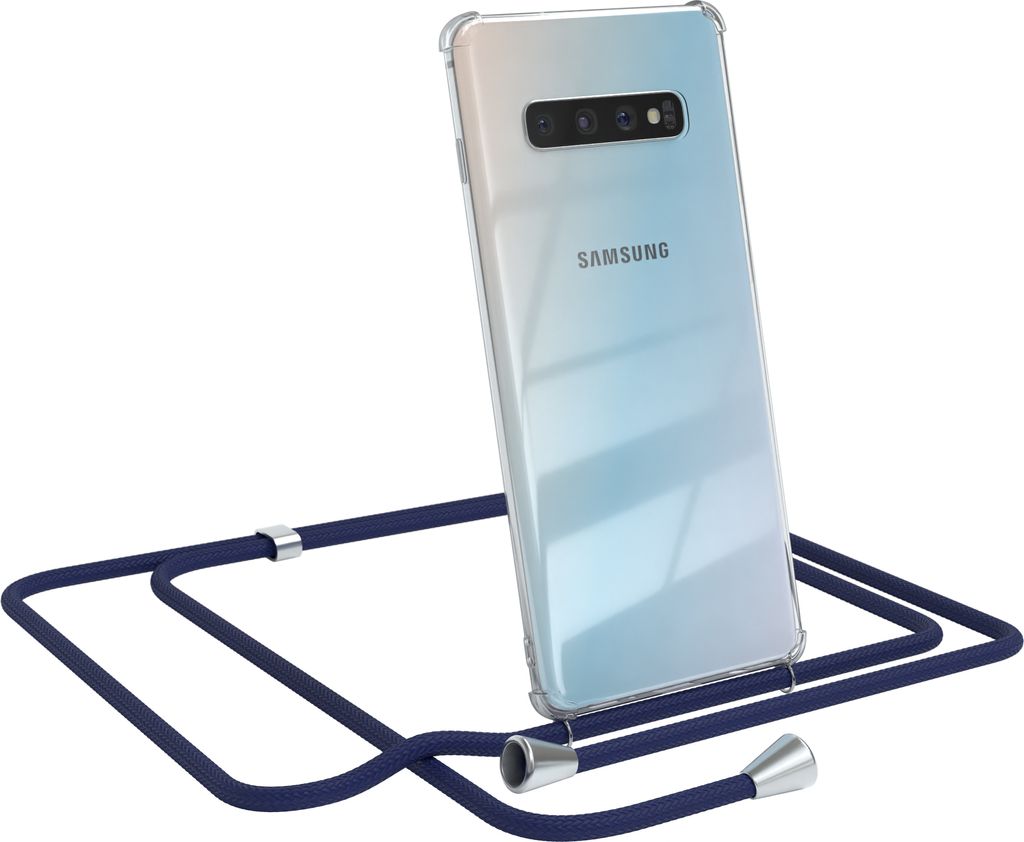 EAZY CASE Handykette kompatibel mit Samsung Galaxy S10 Plus, Handyhülle mit Umhängeband, Handykordel, Schutzhülle Clear, Band in Blau