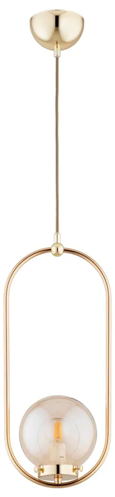 Lustre suspension design ambre et or 80cm pour salon et séjour