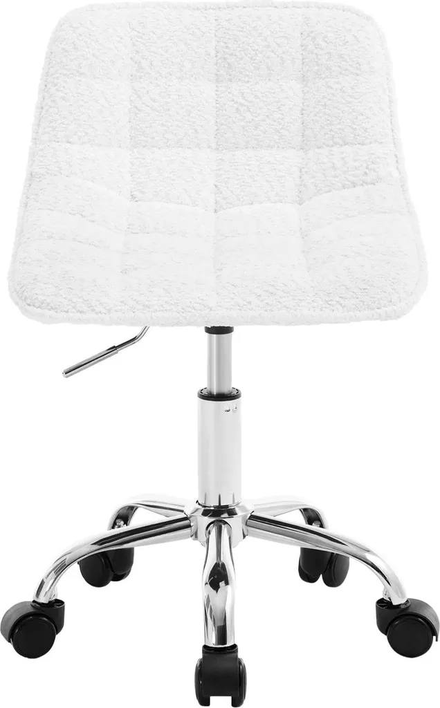 Siège de bureau blanc sans accoudoirs en tissu chenille doux et réglable