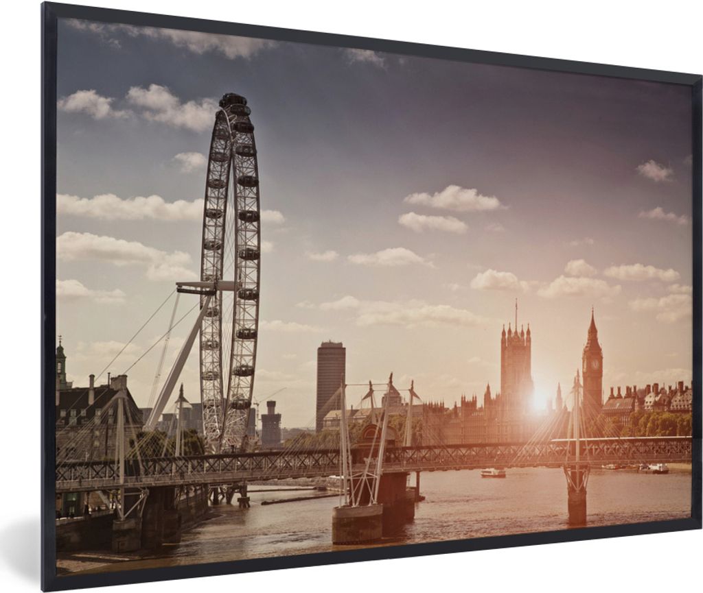 MuchoWow MuchoWow Gerahmtes Poster Sonnenuntergang auf dem London Eye in England 60x40 cm - Poster mit zchwarzem Bilderrahmen - Printing - Wand...