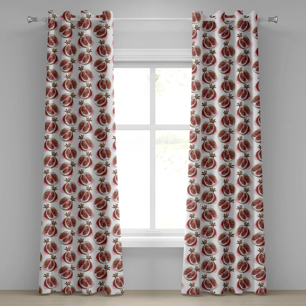 ABAKUHAUS Tenda con occhielli Frutta, Melograno, Immagine sfocata acquerellata di arbusto mediterraneo in fiore, Tende decorative a 2 pannelli, 280 cm x 245 cm, Rosso Umbra Marrone Rosa cipria