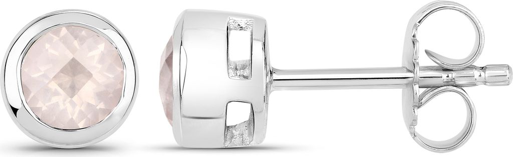 Vira Jewels Ohrstecker 925-Sterling Silber rhodiniert glänzend Rosenquartz rosa rund