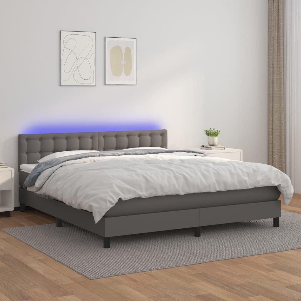 "2026 Promotion" Boxspringbett mit Matratze - & LED - Grau 160x200 cm - Kunstleder - Polsterbett CC7416