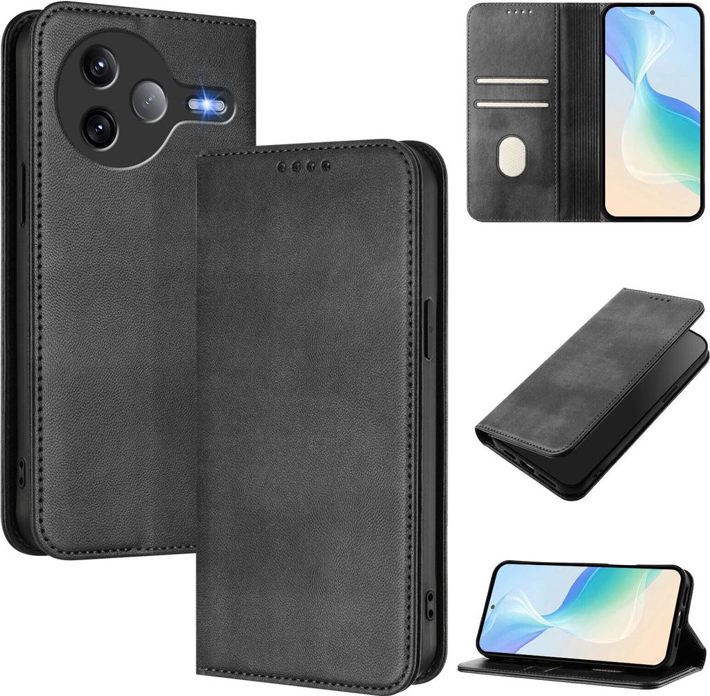 Handyhülle für Xiaomi Poco F7 Ultra /Redmi K80 Pro, Vintage Leder RFID Schutz Kartenfach Standfunktion Magnetische Klapphülle Schwarz