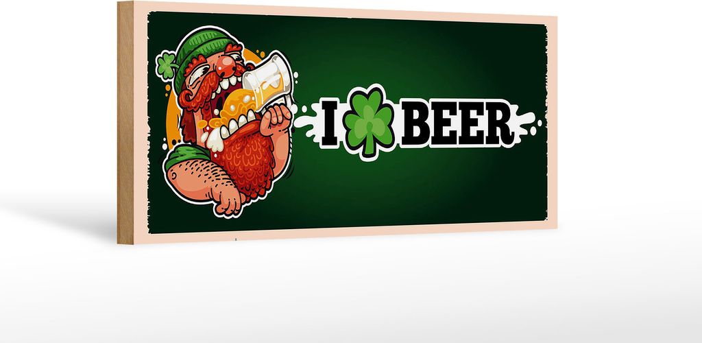 Holzschild I Love Beer Bier, 27 x 10 cm, Holzschilder Spruch Getränke Alkohol Bier