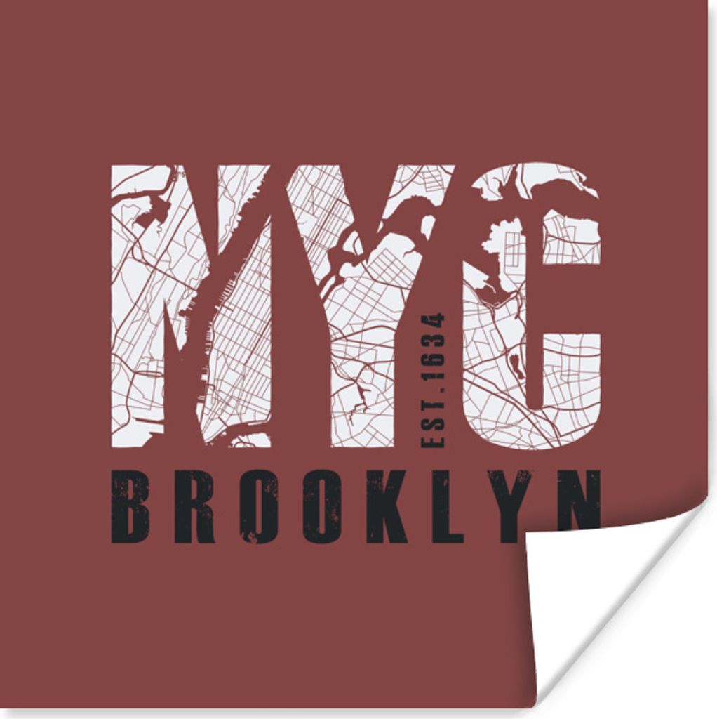 MuchoWow Poster New York - Rot - Karte 100x100 cm - Babyzimmer