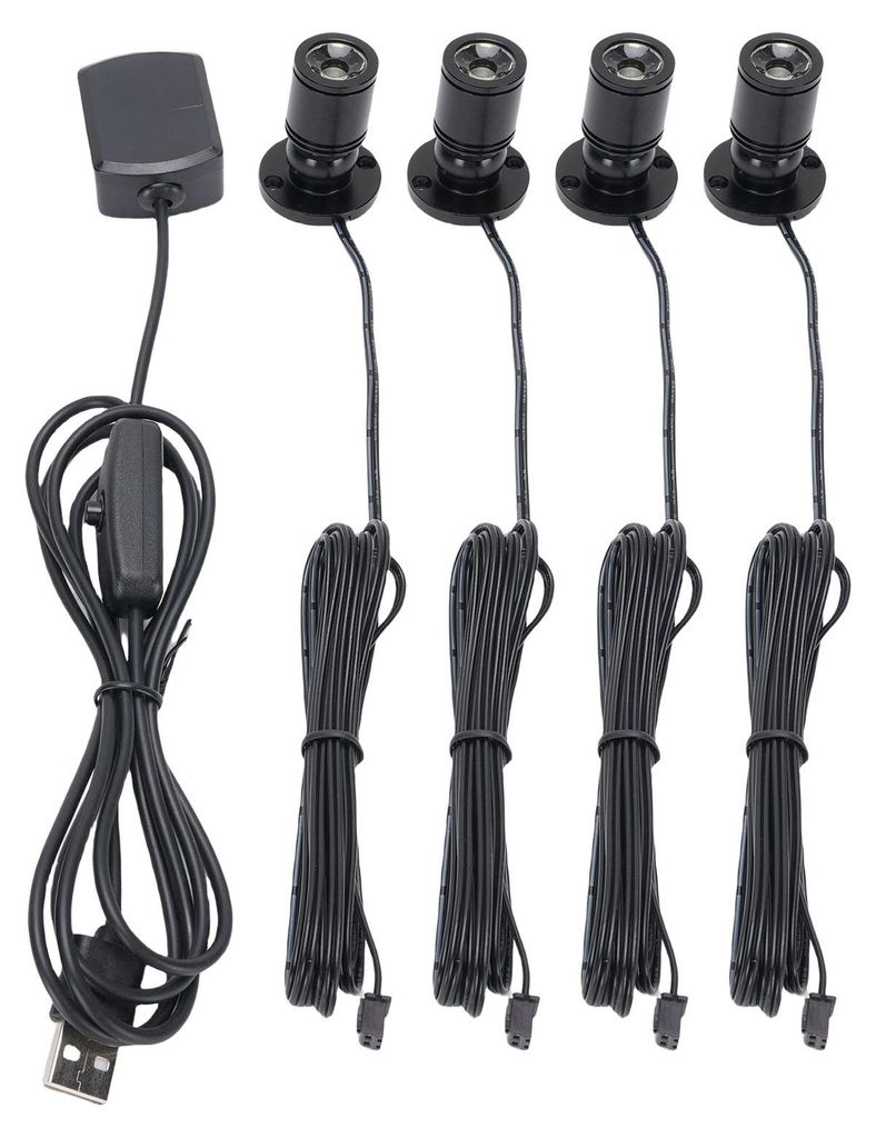 4 focos LED mini, 90 lúmenes, con conexión USB, giratorios Imagen del producto 