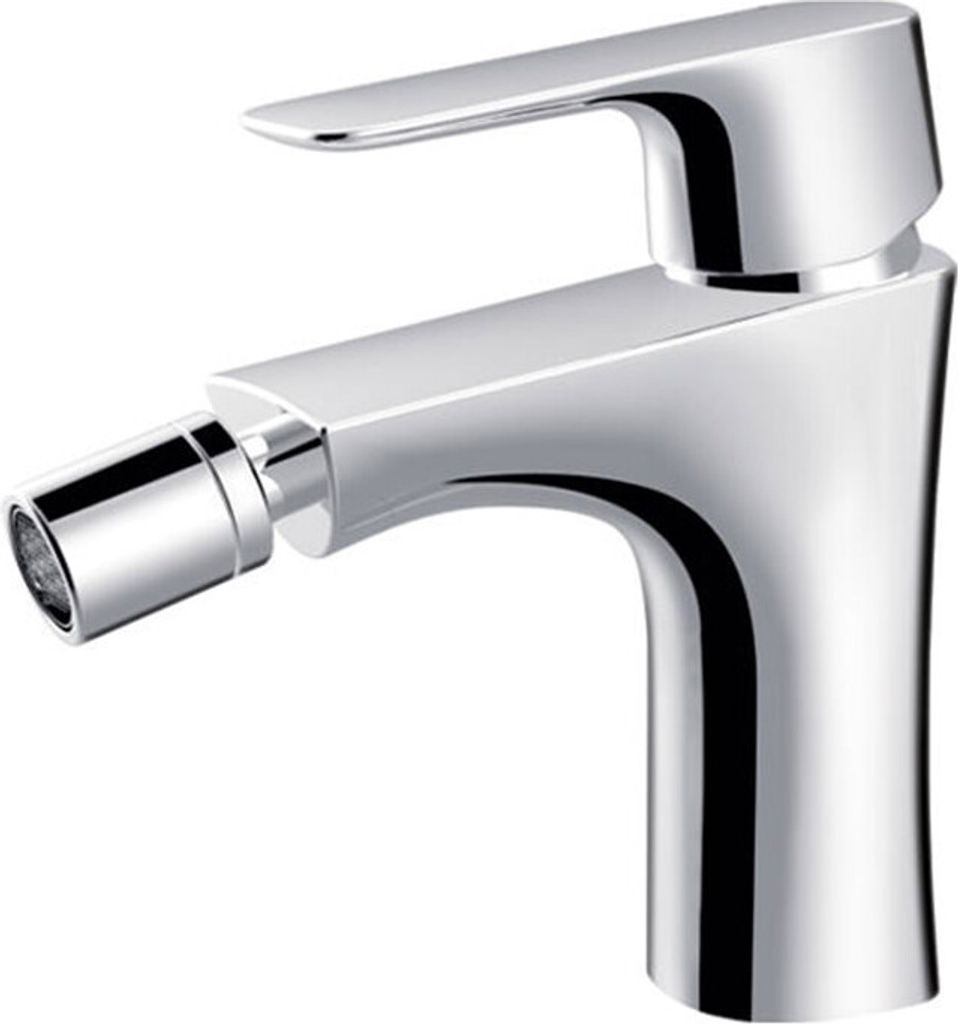 A chrome bidet faucet is shown against a white background.