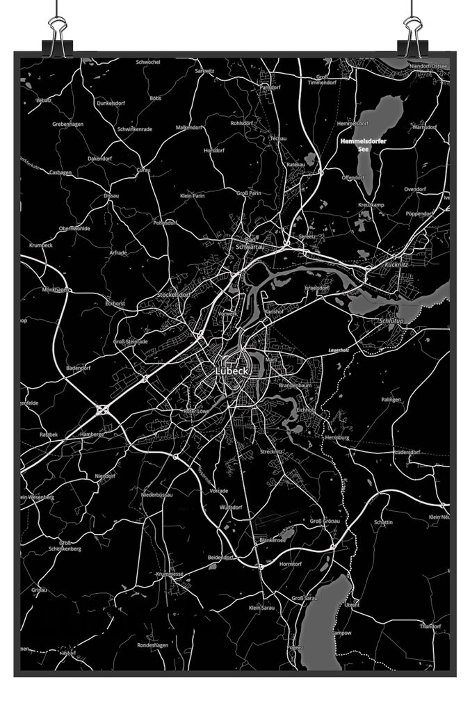 Mr. & Mrs. Panda Bild Lübeck DIN A4 - Geschenk, Stadt Dorf Karte Landkarte Map Stadtplan, Wandbild, Posterdruck, drucke, Plakat, wanddeko