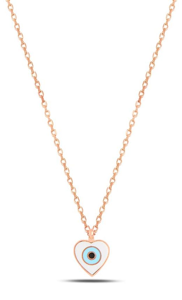 925 Silber Herz Kette Rosegold – Zarte Damen Halskette mit Emaille-Auge Anhänger