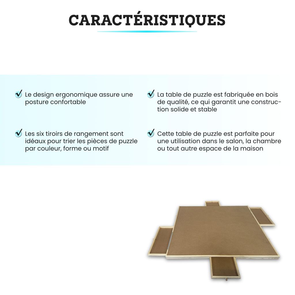 Table Puzzle Portative Floordirekt Yukon – 76 X 57 Cm – 4 Tiroirs – Pour 1000 Pièces – Bambou Et MDF