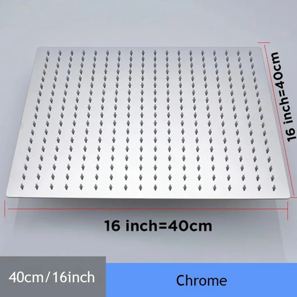 Pomme de douche carrée 40 cm effet pluie en acier inox chromé ultra-fine