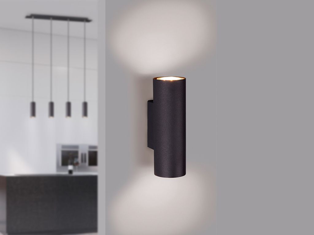 Moderne Up & Down Wandleuchte Metall Schwarz matt Höhe Produktbild 