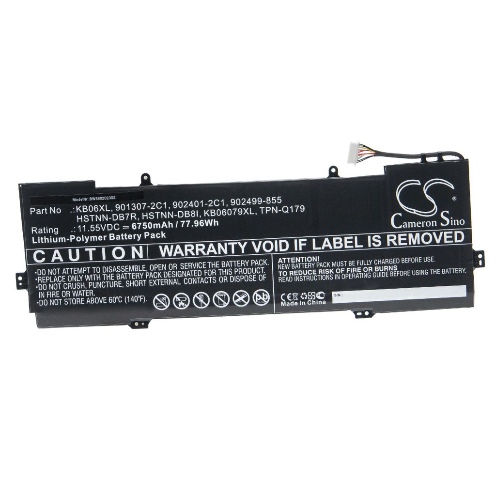 vhbw Akku Ersatz für HP HSTNN-DB8I, KB06079XL, KB06XL, TPN-Q179 für Notebook (6750mAh, 11.55V, Li-Polymer)